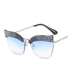 2019 New Frameless Trendy Sunglasses Cat Eye Sunglasses With Diamond Frameless Sunglasses